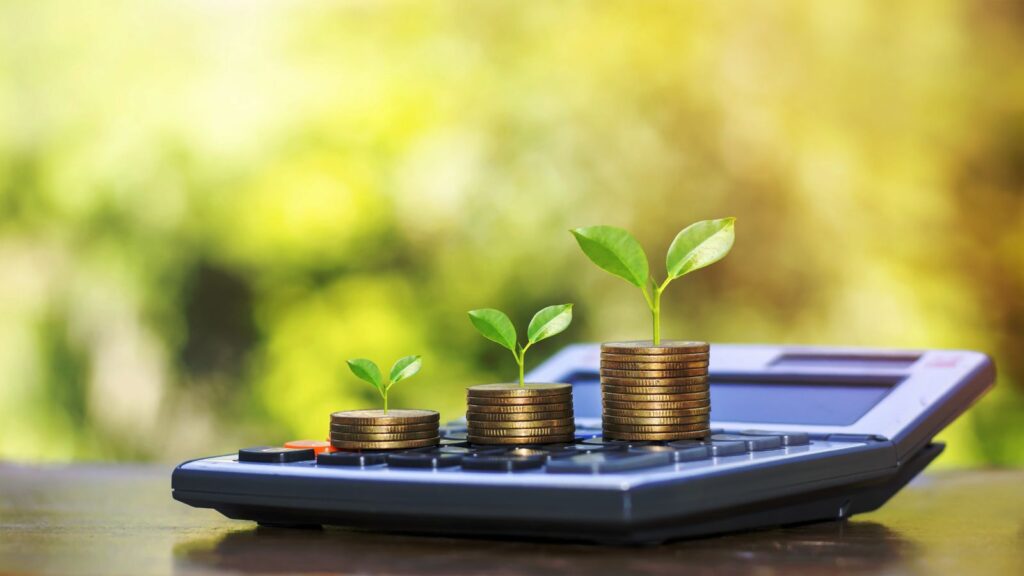 Tree on Coin and Calculator with Ideas for Financial Growth and Investment Profit