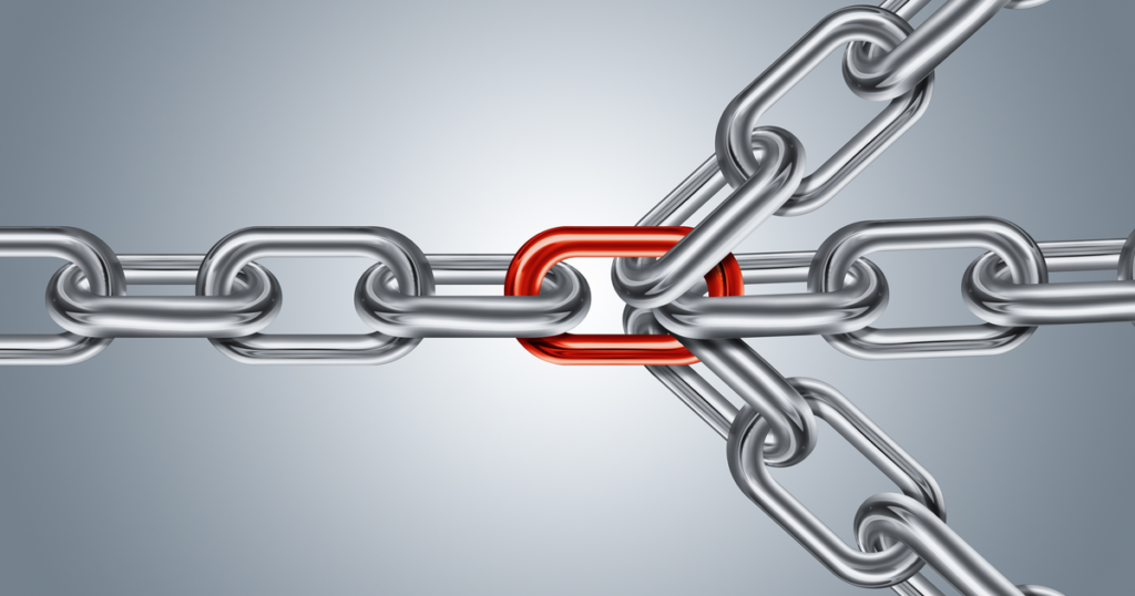 Supply Chains are connected by a red link on a light background