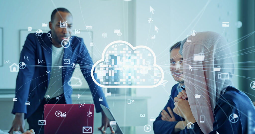 Cloud computing concept – a group of people in the office.