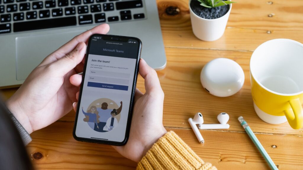 Microsoft Teams Business Application on Smartphone Screen.